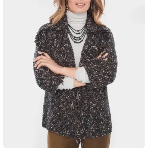 Chico's Soft Chunky Boho Knit Yarn Fringe Open Front Cardigan Sweater 2X - Picture 1 of 8